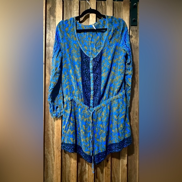 Free People Blue and Olive Floral Romper Medium - Picture 1 of 4